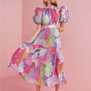 CeliaB Multicolor Sequin Midi Dress - Pink, Purple, Green, Yellow
